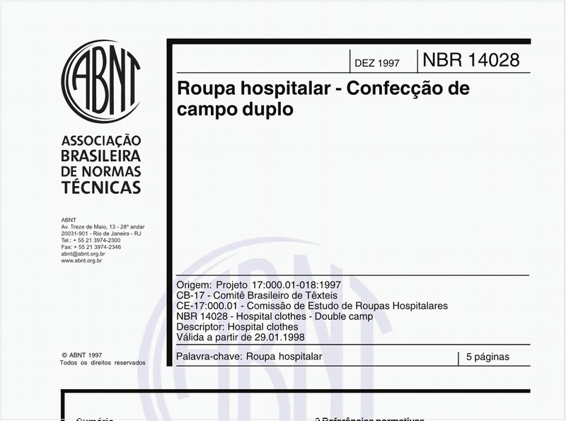 Roupa hospitalar - Confecção de campo duplo