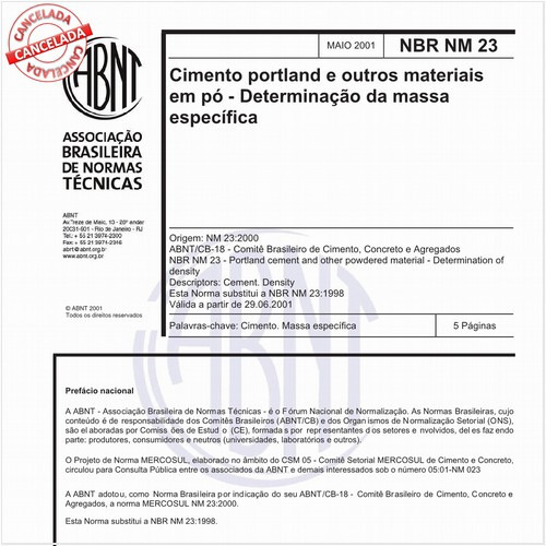 Cimento portland e outros materiais em pó - Determinação de massa específica