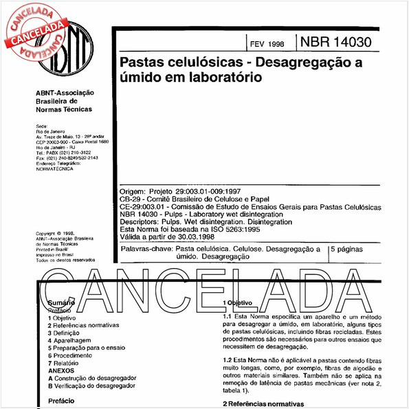 Pastas celulósicas - Desagregação a úmido em laboratório