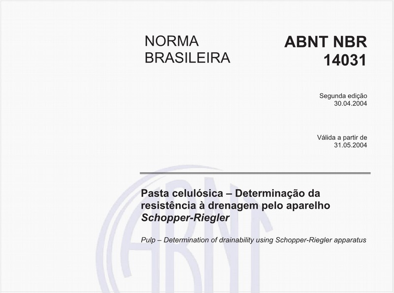 Pasta celulósica - Determinação da resistência à drenagem pelo aparelho Schopper-Riegler