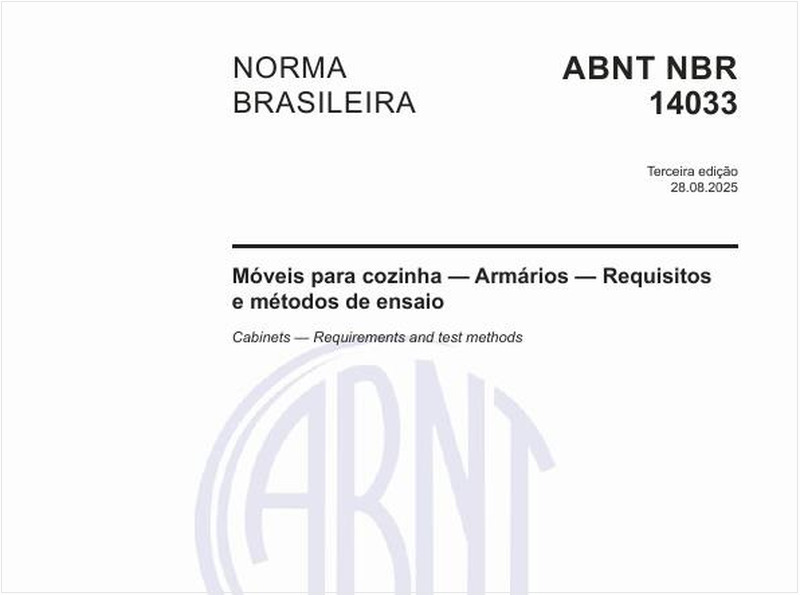 Móveis para cozinha — Armários — Requisitos e métodos de ensaio