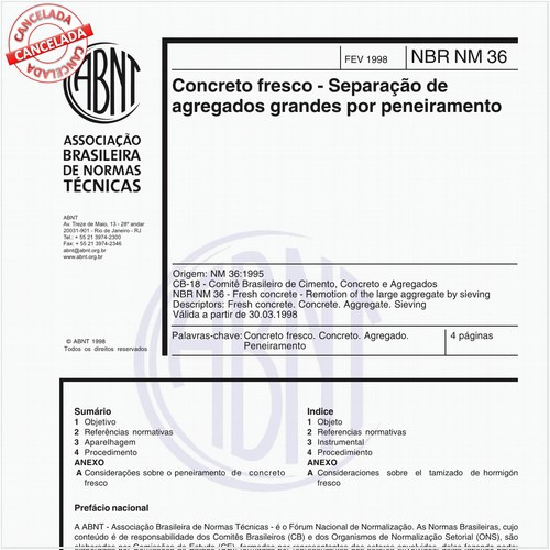 Concreto fresco - Separação de agregados grandes por peneiramento