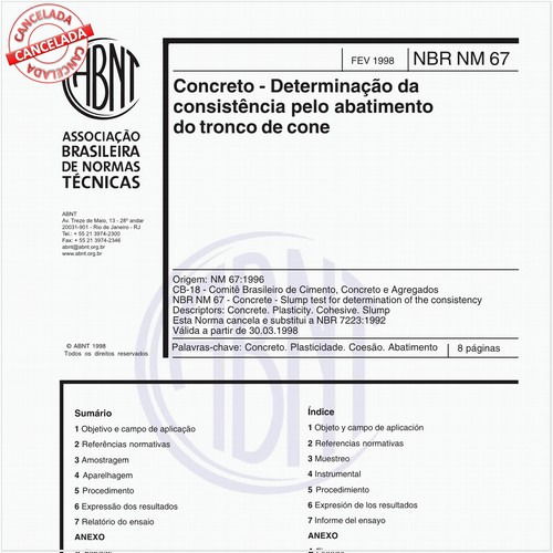 Concreto - Determinação da consistência pelo abatimento do tronco de cone
