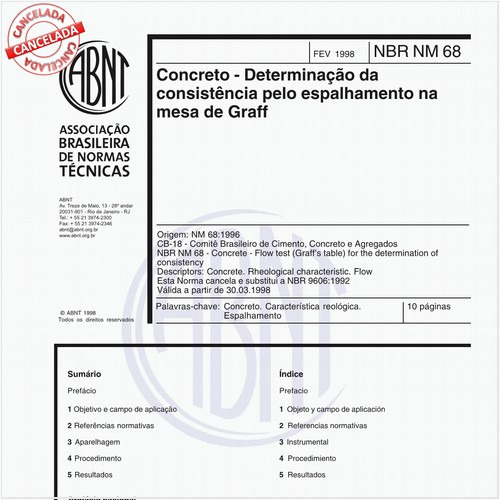 Concreto - Determinação da consistência pelo espalhamento na mesa de Graff