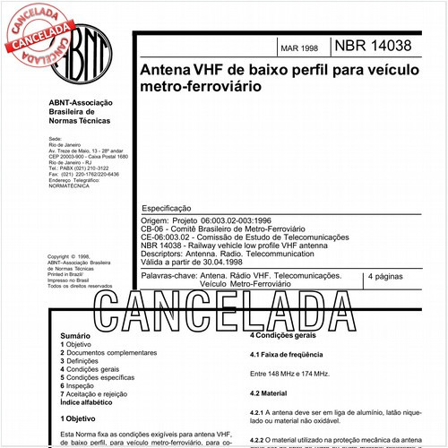 Antena VHF de baixo perfil para veículo metro-ferroviário