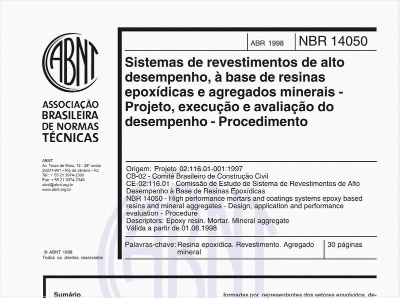Sistemas de revestimentos de alto desempenho, à base de resinas epoxídicas e agregados minerais - Projeto, execução e avaliação do desempenho - Procedimento