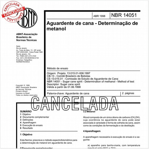 Aguardente de cana - Determinação de metanol
