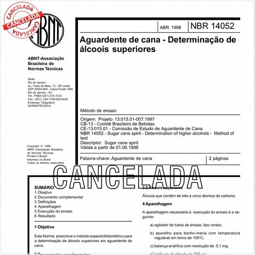 Aguardente de cana - Determinação de álcoois superiores