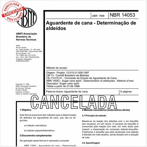 Aguardente de cana - Determinação de aldeídos