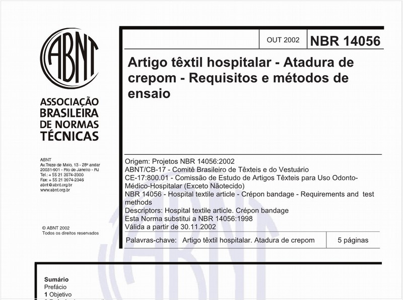 Artigo têxtil hospitalar - Atadura de crepom - Requisitos e métodos de ensaio