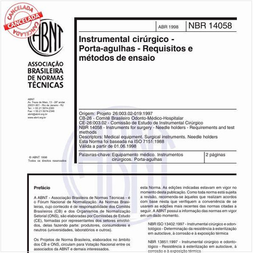 Instrumental cirúrgico - Porta-agulhas - Requisitos e métodos de ensaio