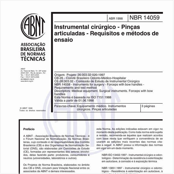 Instrumental cirúrgico - Pinças articuladas - Requisitos e métodos de ensaio