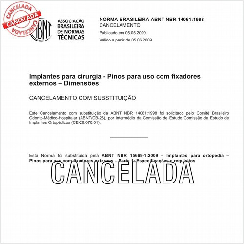Implantes para cirurgia - Pinos para uso com fixadores externos - Dimensões