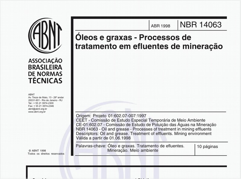 Óleos e graxas - Processos de tratamento em efluentes de mineração
