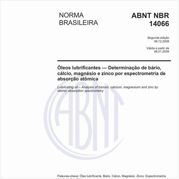 Óleos lubrificantes - Determinação de bário, cálcio, magnédio e zinco por espectrometria de absorção atômica