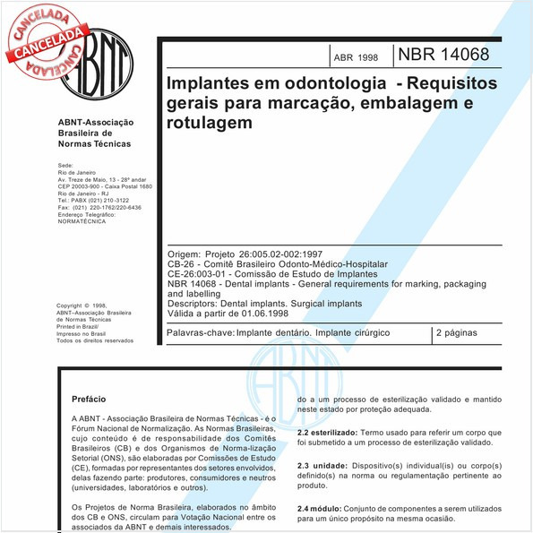 Implantes em odontologia - Requisitos gerais para marcação, embalagem e rotulagem