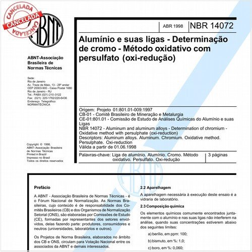 Alumínio e suas ligas - Determinação de cromo - Método oxidativo com persulfato (oxi-redução) 