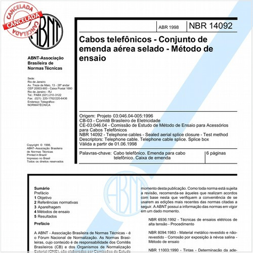 Cabos telefônicos - Conjunto de emenda aérea selado - Método de ensaio