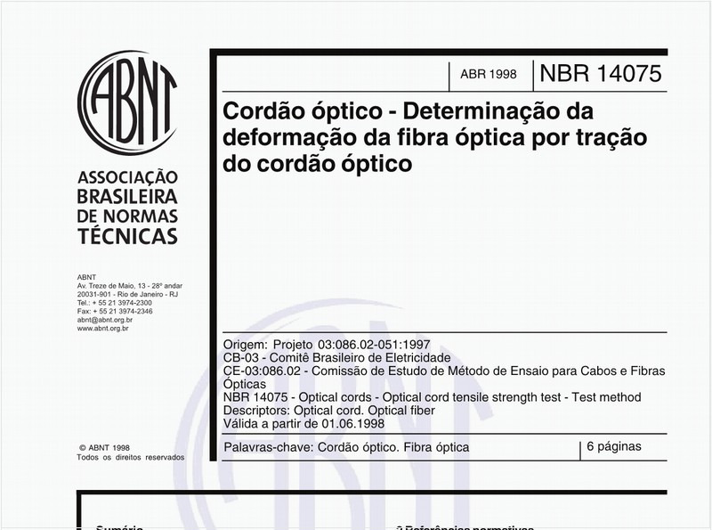 Cordão óptico - Determinação da doformação da fibra óptica por tração de cordão óptico