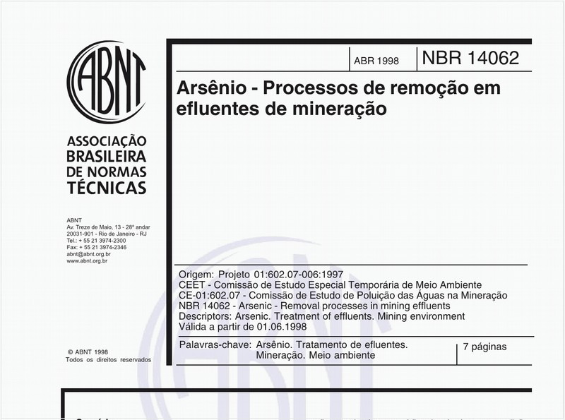 Arsênio - Processos de remoção em efluentes de mineração