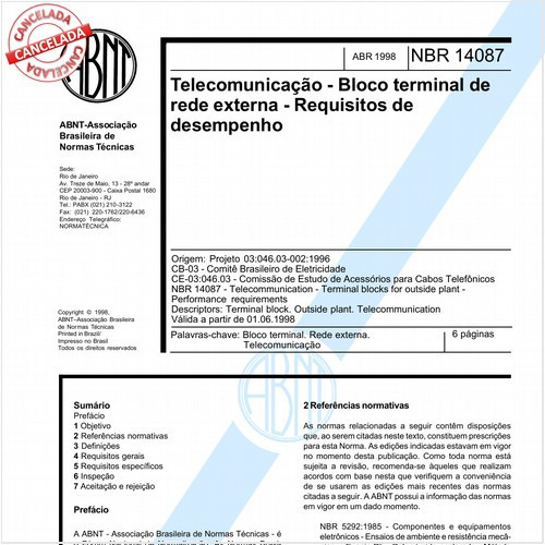 Telecomunicação - Bloco terminal de rede externa - Requisitos de desempenho