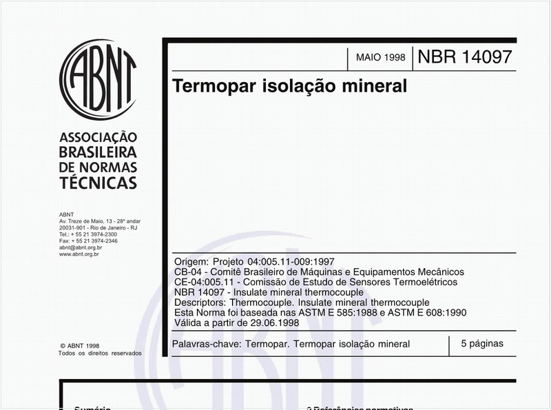 Termopar isolação mineral