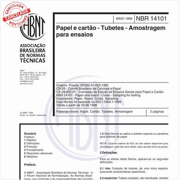 Papel e cartão - Tubetes - Amostragem para ensaios