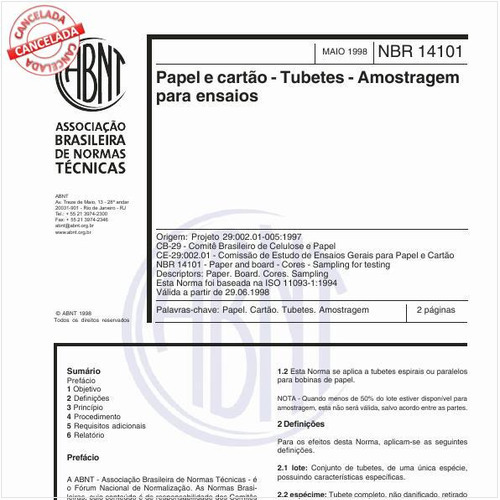 Papel e cartão - Tubetes - Amostragem para ensaios