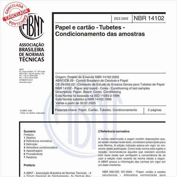 Papel e cartão - Tubetes - Condicionamento das amostras