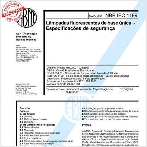 Lâmpadas fluorescentes de base única - Especificações de segurança
