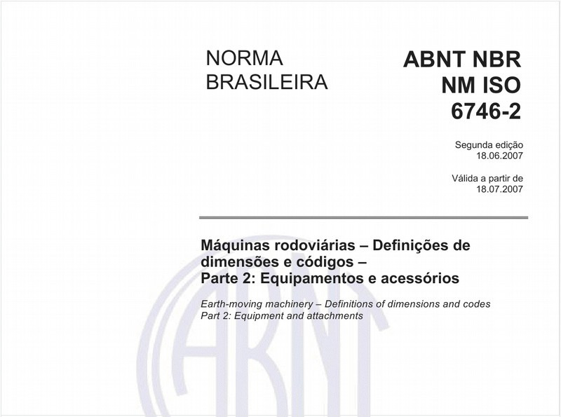 Máquinas rodoviárias - Definições de dimensões e códigos - Parte 2: Equipamentos e acessórios