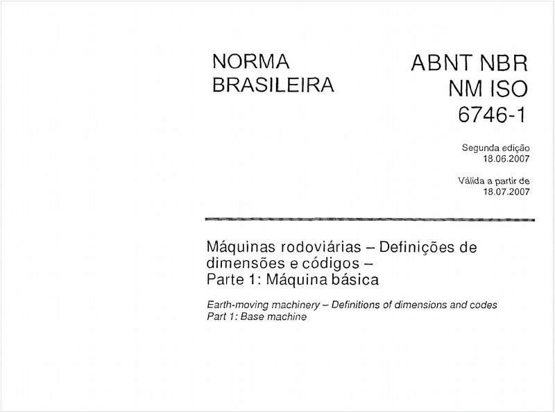 Máquinas rodoviárias - Definições de dimensões e códigos - Parte 1: Máquina básica