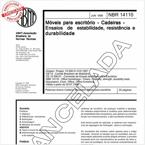 Móveis para escritório - Cadeiras - Ensaios de estabilidade, resistência e durabilidade