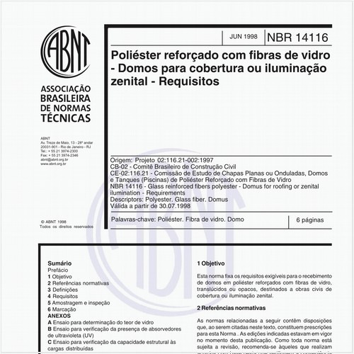 Poliéster reforçado com fibras de vidro - Domos para cobertura ou iluminação zenital - Requisitos