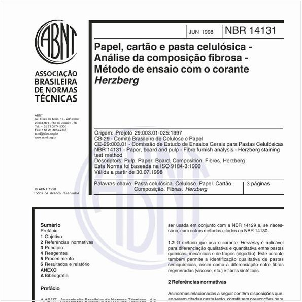 Papel, cartão e pasta celulósica - Análise da composição fibrosa - Método de ensaio com o corante Herzberg