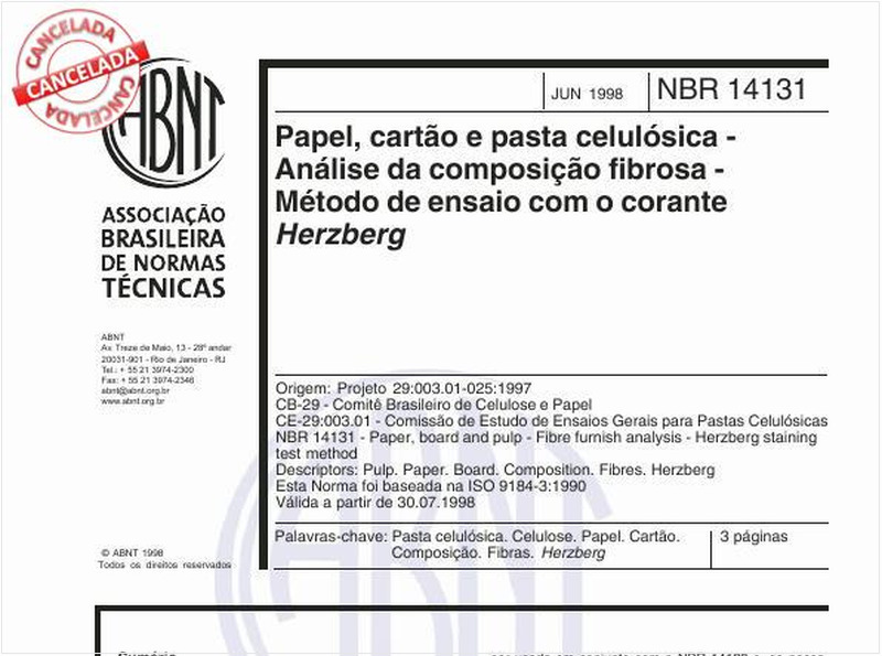 Papel, cartão e pasta celulósica - Análise da composição fibrosa - Método de ensaio com o corante Herzberg