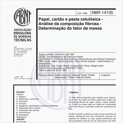 Papel, cartão e pasta celulósica - Análise da composição fibrosa - Determinação do fator de massa