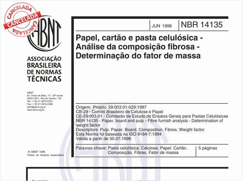 Papel, cartão e pasta celulósica - Análise da composição fibrosa - Determinação do fator de massa