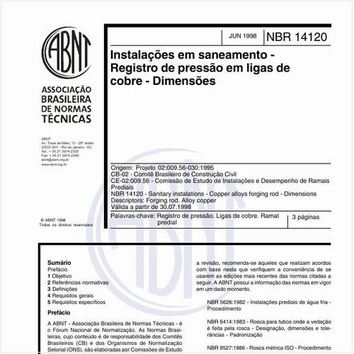 Instalações em saneamento - Registro de pressão em ligas de cobre - Dimensões