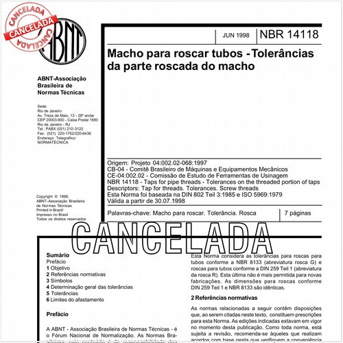 Macho para roscar tubos - Tolerâncias da parte roscada do macho