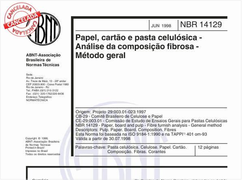 Papel, cartão e pasta celulósica - Análise de composição fibrosa - Método geral