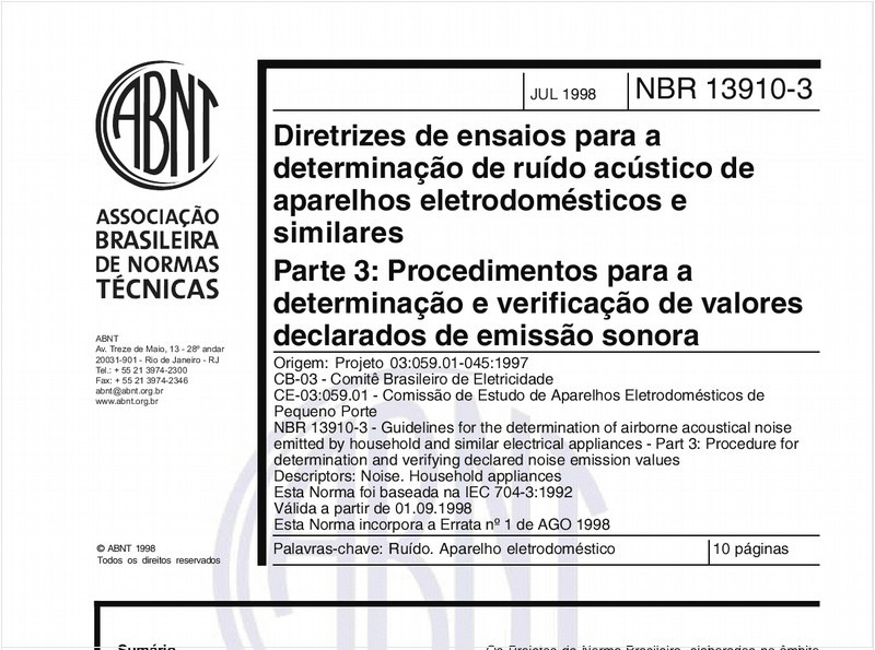 Diretrizes de ensaios para a determinação de ruído acústico de aparelhos eletrodomésticos e similares - Parte 3: Procedimentos para a determinação e verificação de valores declarados de emissão sonora
