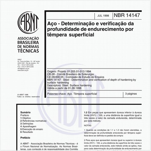 Aço - Determinação e verificação da profundidade de endurecimento por têmpera superficial