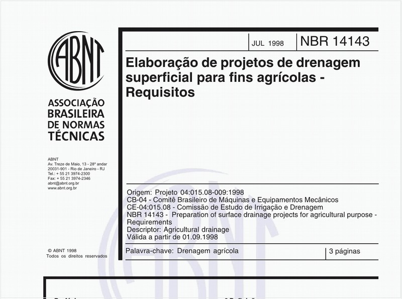 Elaboração de projetos de drenagem superficial para fins agrícolas - Requisitos