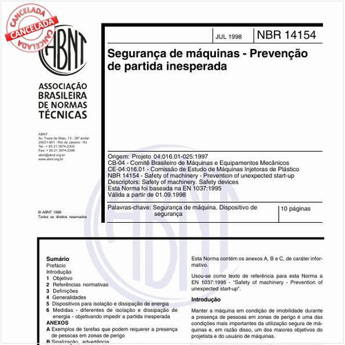 Segurança de máquinas - Prevenção de partida inesperada