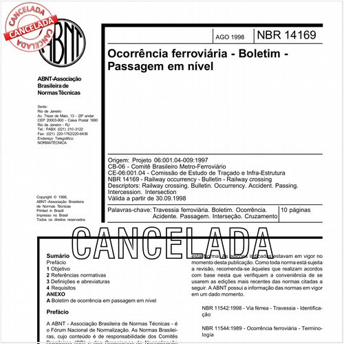 Ocorrência ferroviária - Boletim - Passagem em nível