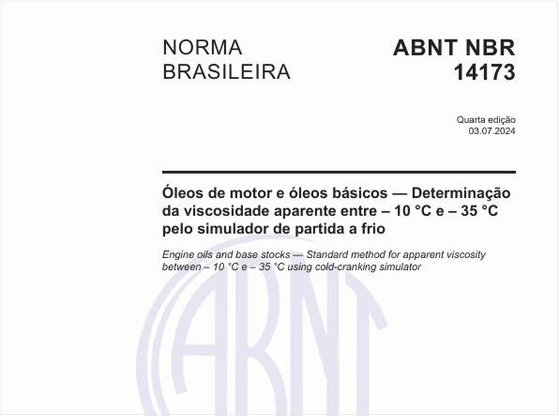 Óleos de motor e óleos básicos — Determinação da viscosidade aparente entre – 10 °C e – 35 °C pelo simulador de partida a frio
