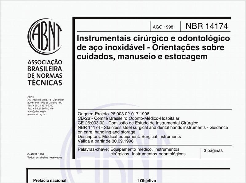 Instrumentais cirúrgicos e odontológico de aço inoxidável - Orientações sobre cuidados, manuseio e estocagem