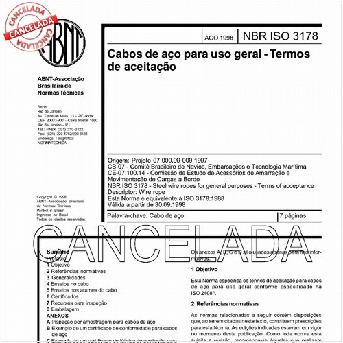 Cabos de aço para uso geral - Termos de aceitação