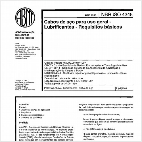 Cabos de aço para uso geral - Lubrificantes - Requisitos básicos